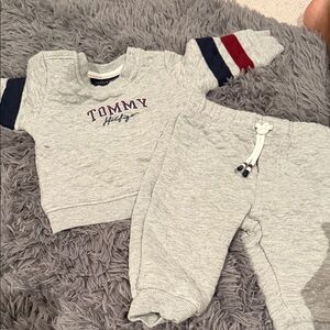Tommy Hilfiger Gray Baby Set with Red and Navy Accents
